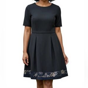 Liz Claiborne Black A-Line Sheer Lace Hem Knee Length Dress Women's Size 14 NWT